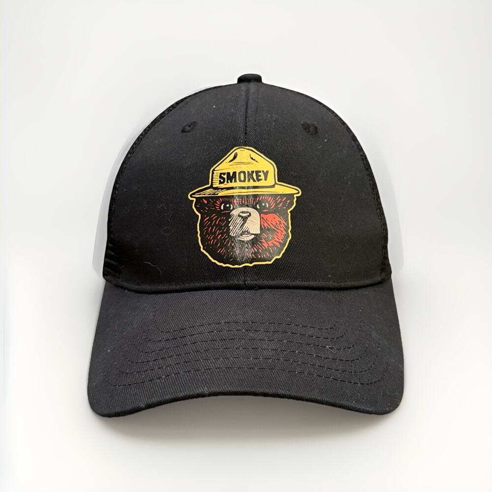 Three In Mens Black Smokey The Bear Adjustable SnapBack Trucker Mesh Hat Cap